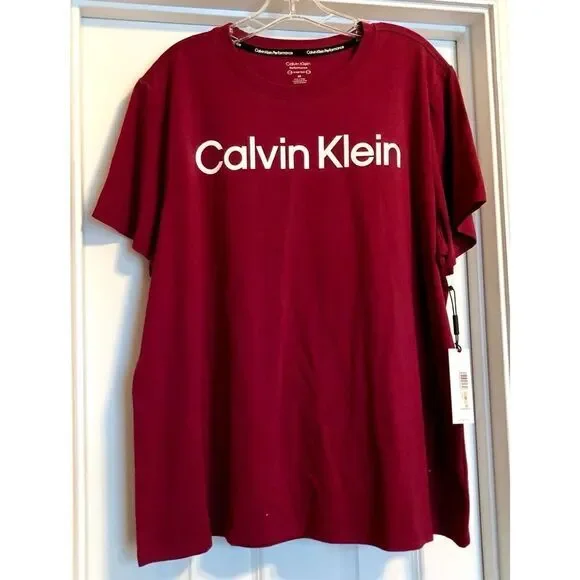 CALVIN KLEIN - NWT - L Sz 2X Performance Short Sleeve Logo Tee in Chianti - Picture 3 of 14